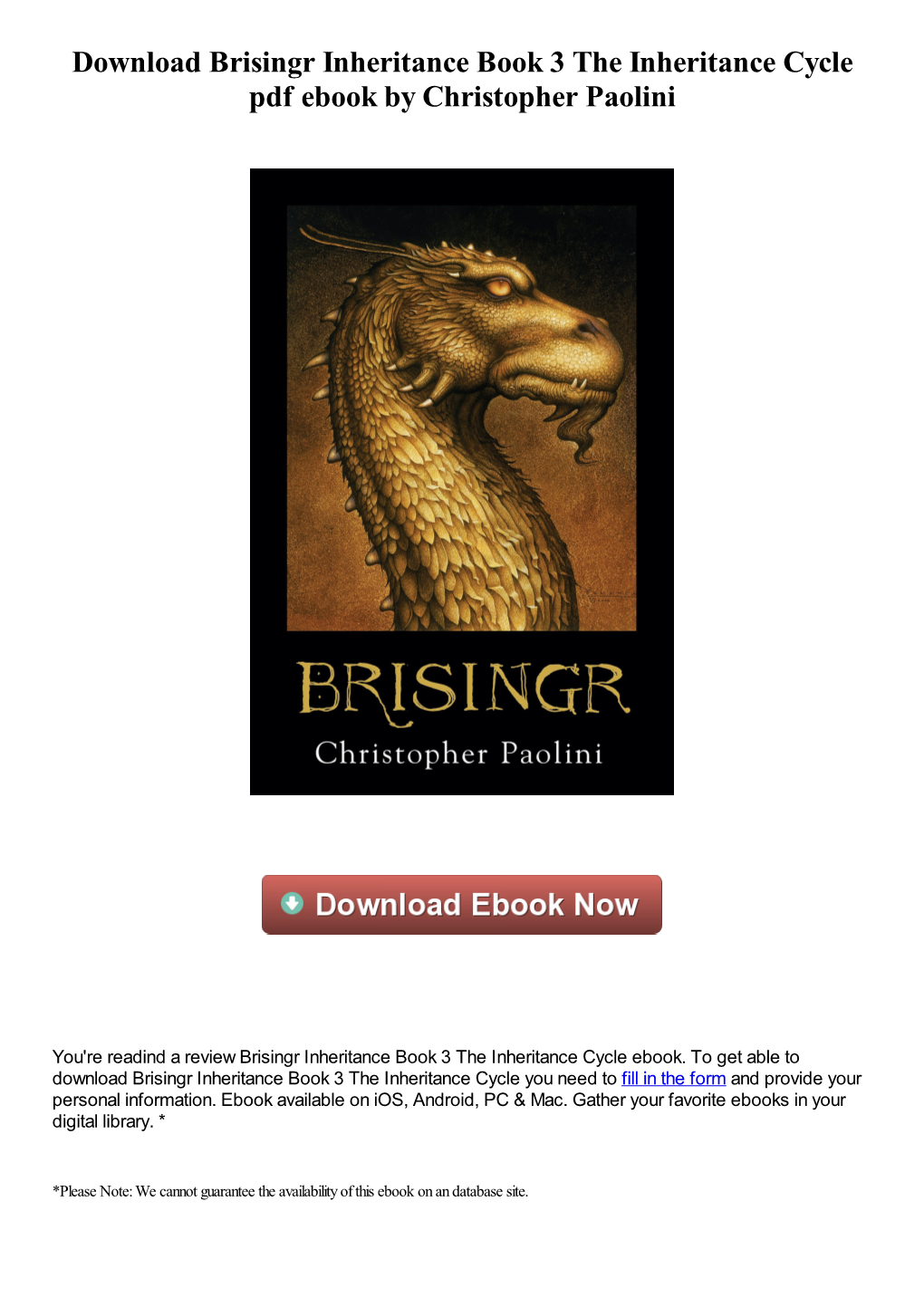 Download Brisingr Inheritance Book 3 the Inheritance Cycle Pdf Book By