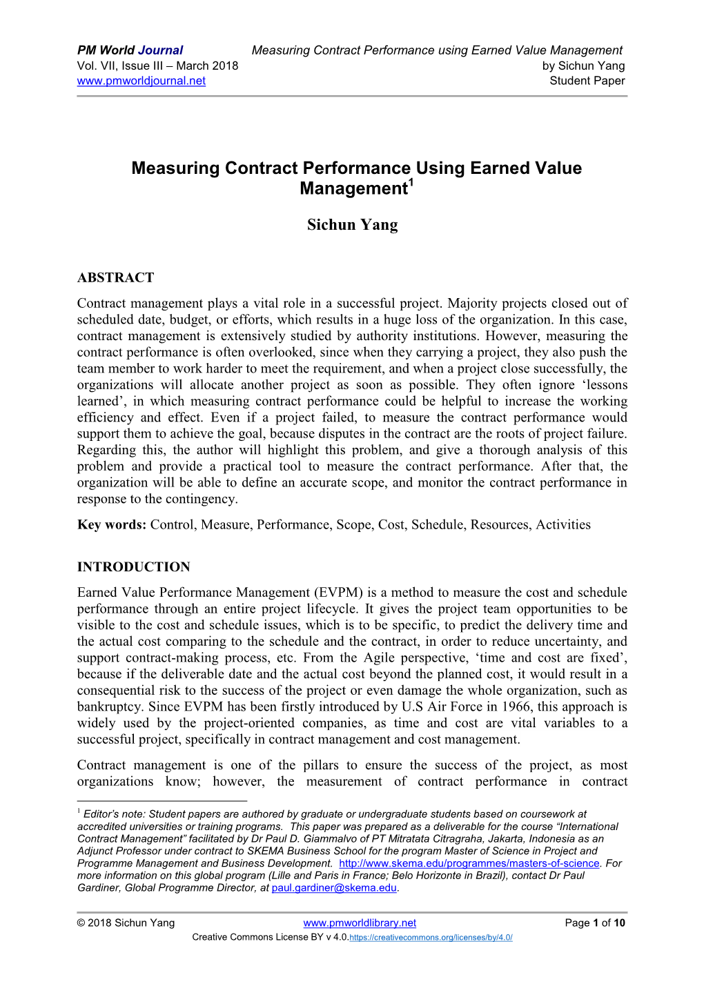 Measuring Contract Performance Using Earned Value Management Vol