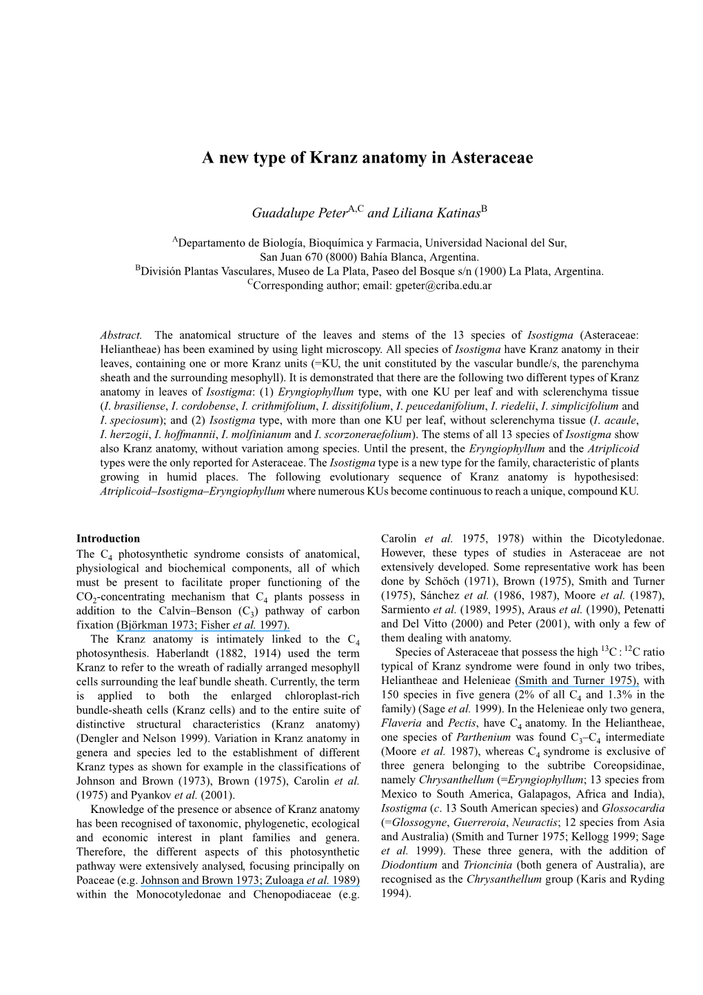 A New Type of Kranz Anatomy in Asteraceae