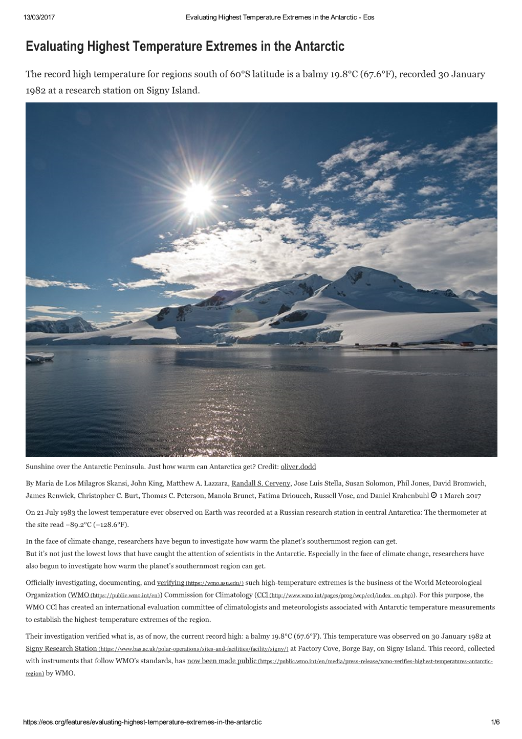 Evaluating Highest Temperature Extremes in the Antarctic ­ Eos