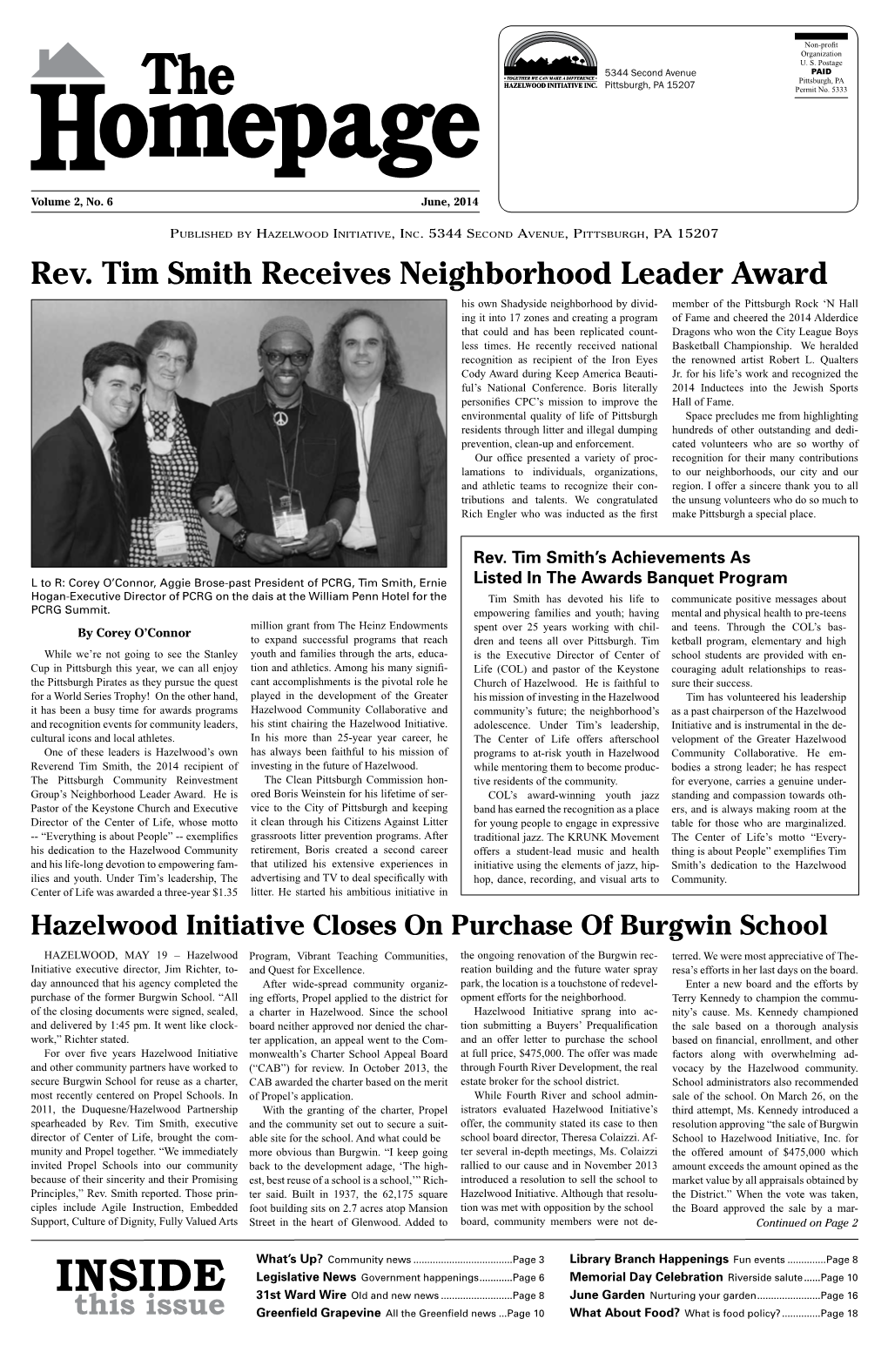 Rev. Tim Smith Receives Neighborhood Leader Award