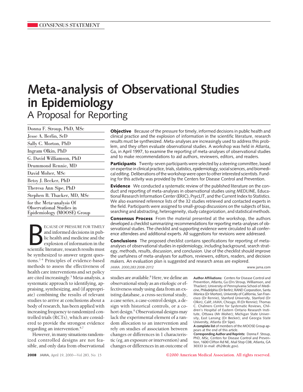 Meta-Analysis of Observational Studies in Epidemiology (MOOSE)