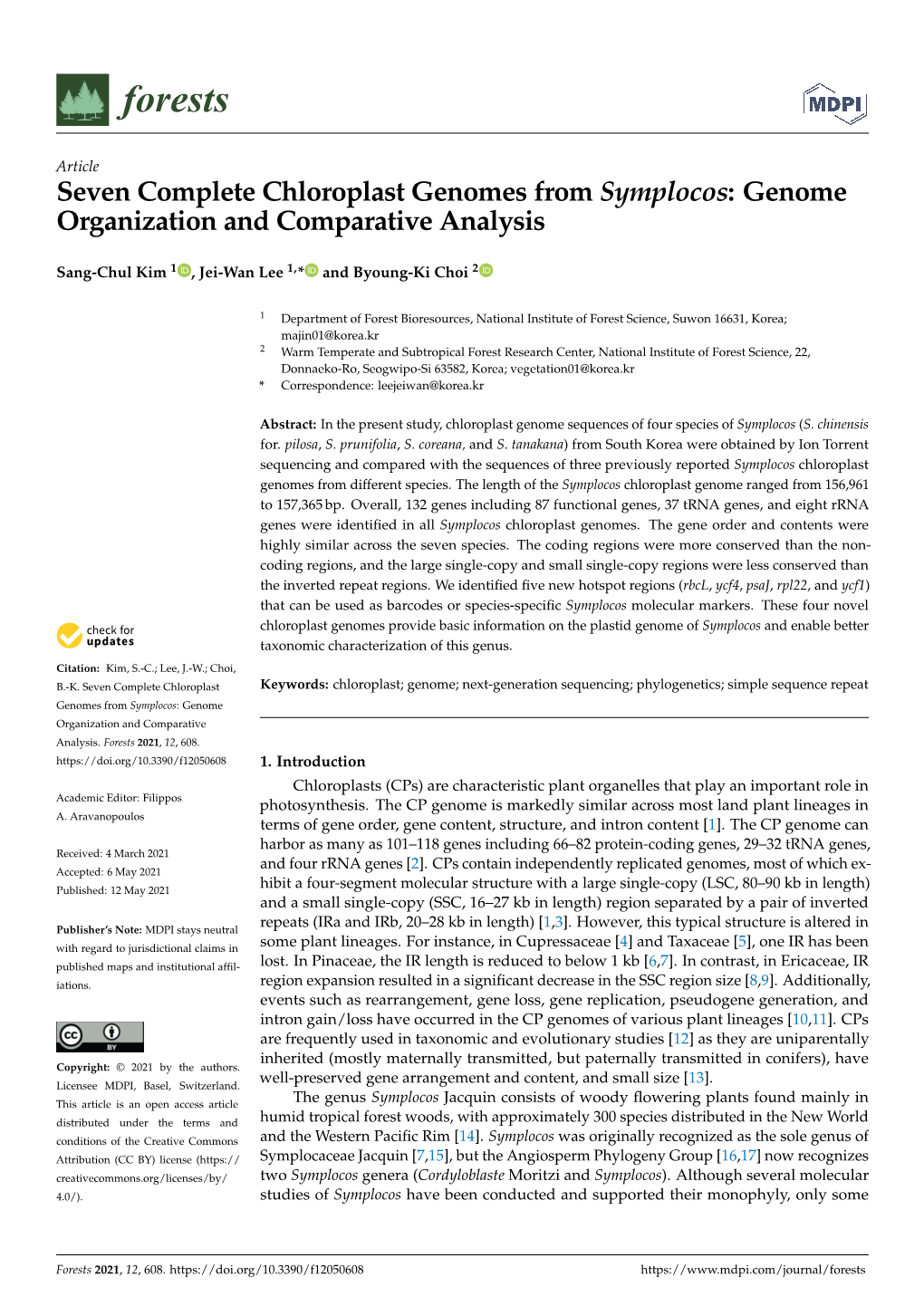 Seven Complete Chloroplast Genomes from Symplocos: Genome Organization and Comparative Analysis