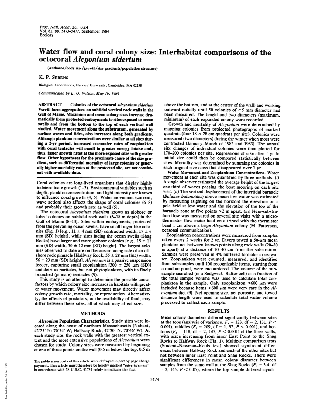 Octocoral Alcyonium Siderium (Anthozoa/Body Size/Growth/Size Gradients/Population Structure) K