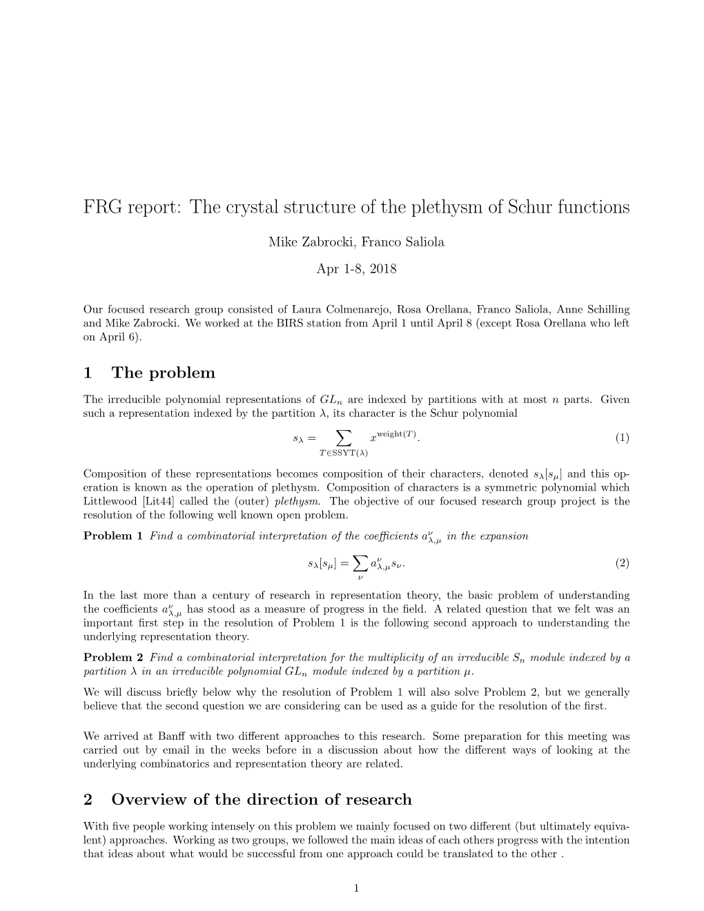 FRG Report: the Crystal Structure of the Plethysm of Schur Functions