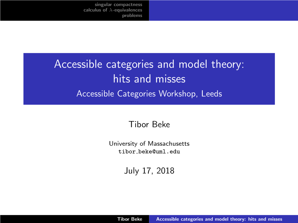 Accessible Categories and Model Theory: Hits and Misses Accessible Categories Workshop, Leeds