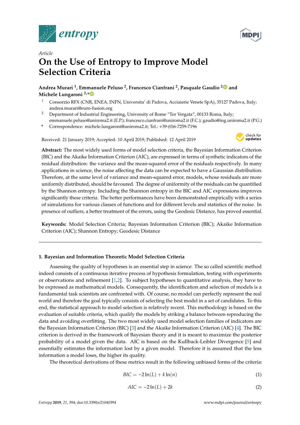 On the Use of Entropy to Improve Model Selection Criteria