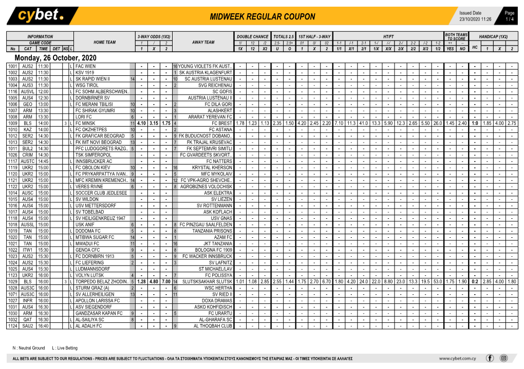 Midweek Regular Coupon 23/10/2020 11:26 1 / 4