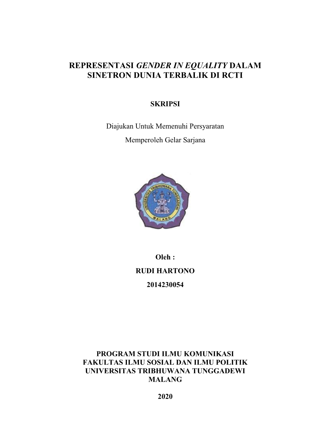 Representasi Gender in Equality Dalam Sinetron Dunia Terbalik Di Rcti