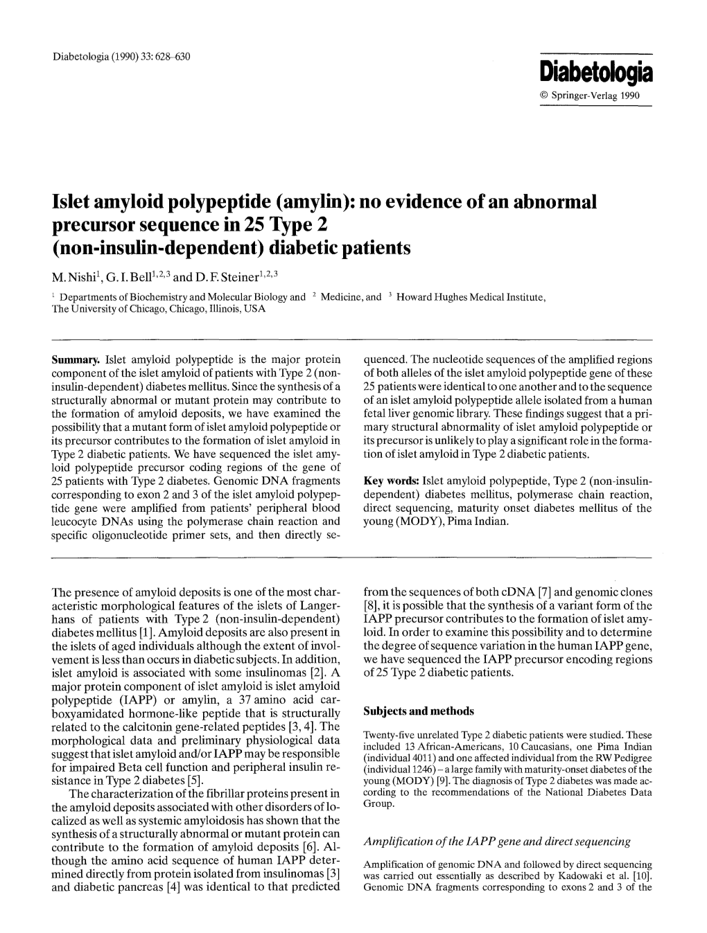 Islet Amyloid Polypeptide (Amylin): No Evidence of an Abnormal Precursor Sequence in 25 Type 2 (Non-Insulin-Dependent) Diabetic Patients