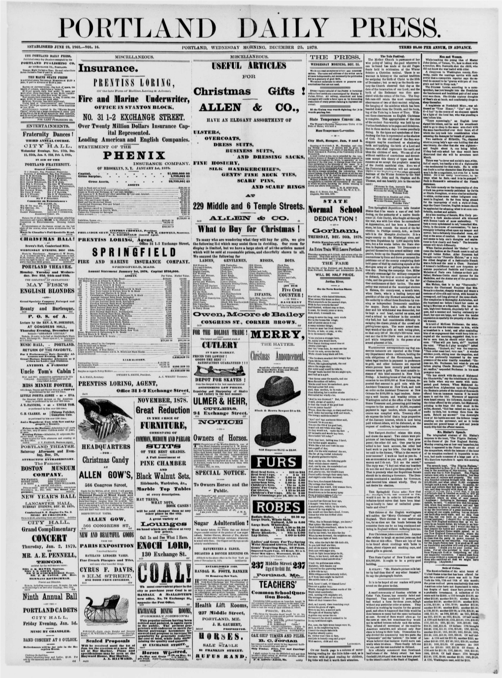 Portland Daily Press: December 25, 1878