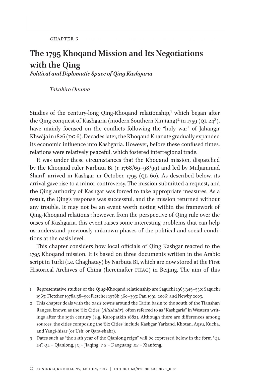 The 1795 Khoqand Mission and Its Negotiations with the Qing Political and Diplomatic Space of Qing Kashgaria