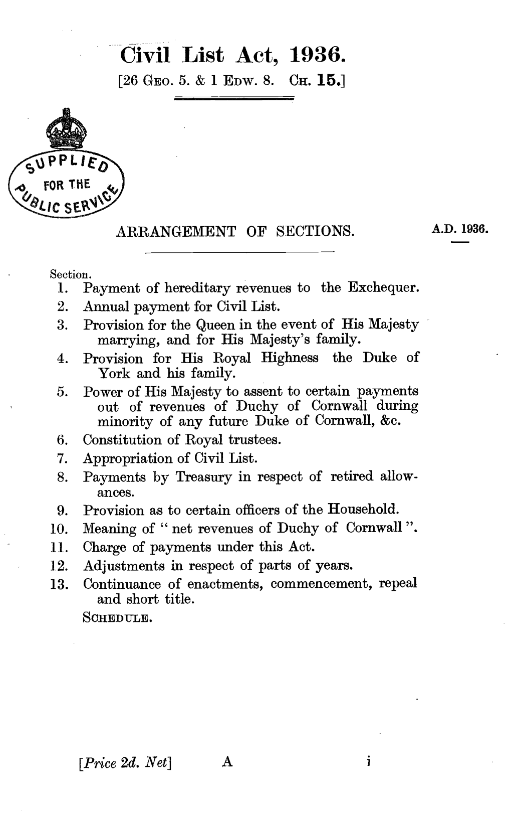 Civil List Act, 1936. [26 GEO