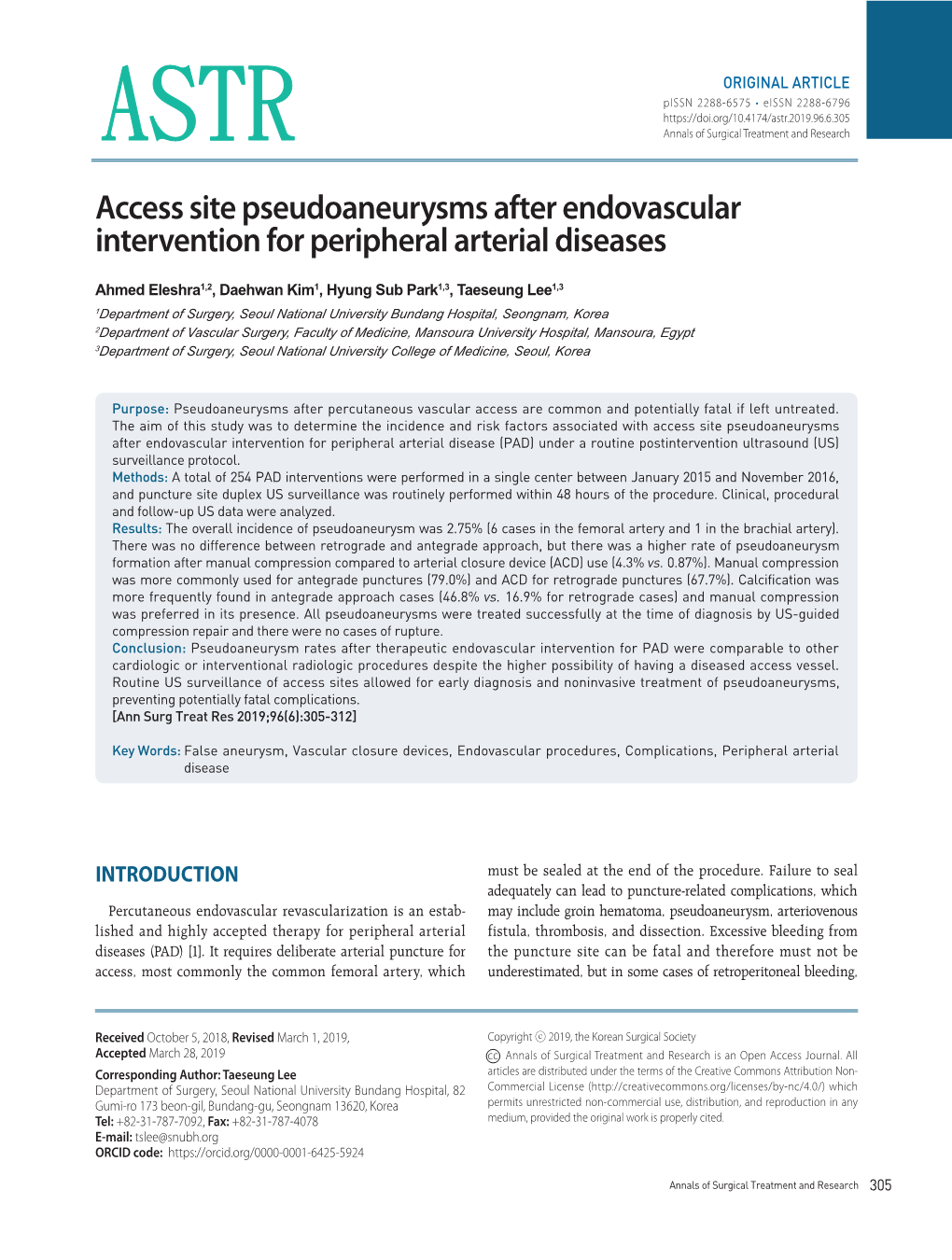 Access Site Pseudoaneurysms After Endovascular Intervention for Peripheral Arterial Diseases