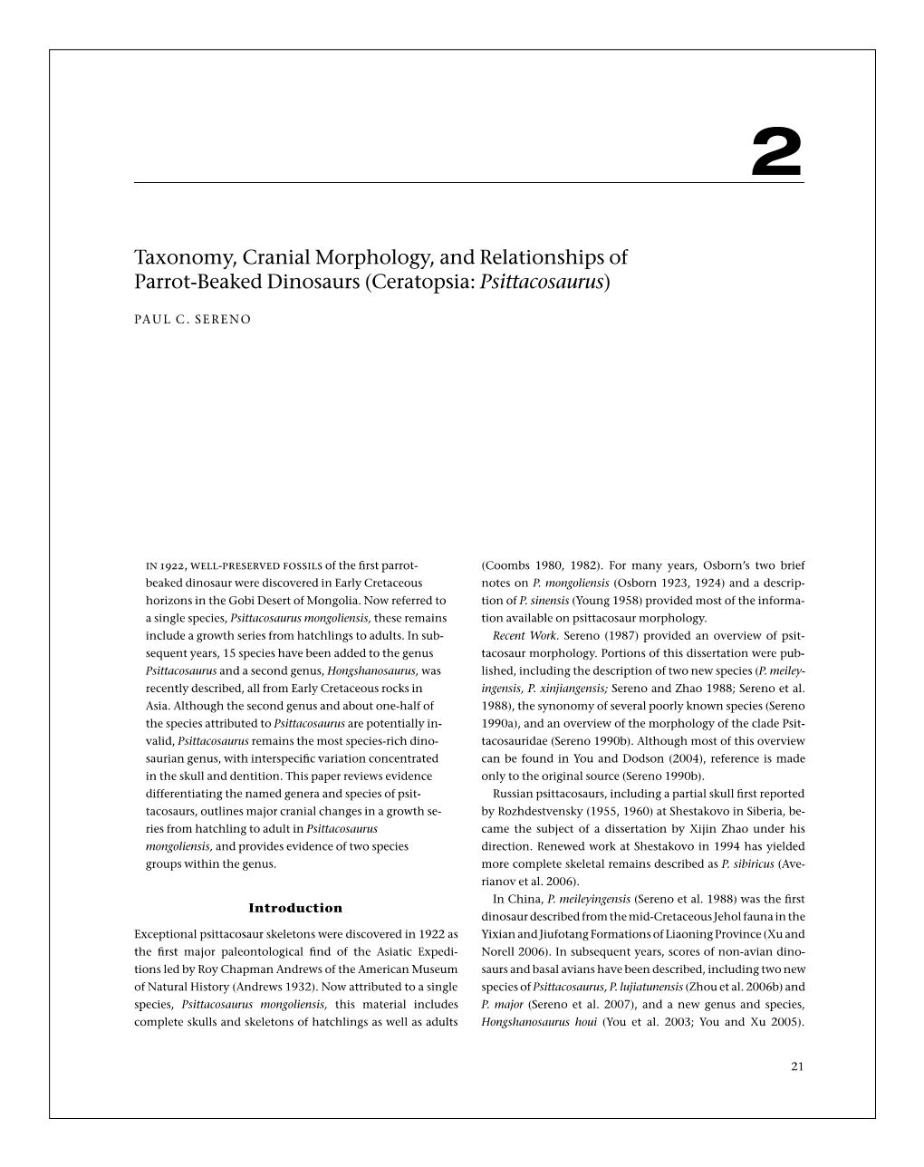 Taxonomy, Cranial Morphology, and Relationships of Parrot-Beaked Dinosaurs (Ceratopsia: Psittacosaurus)