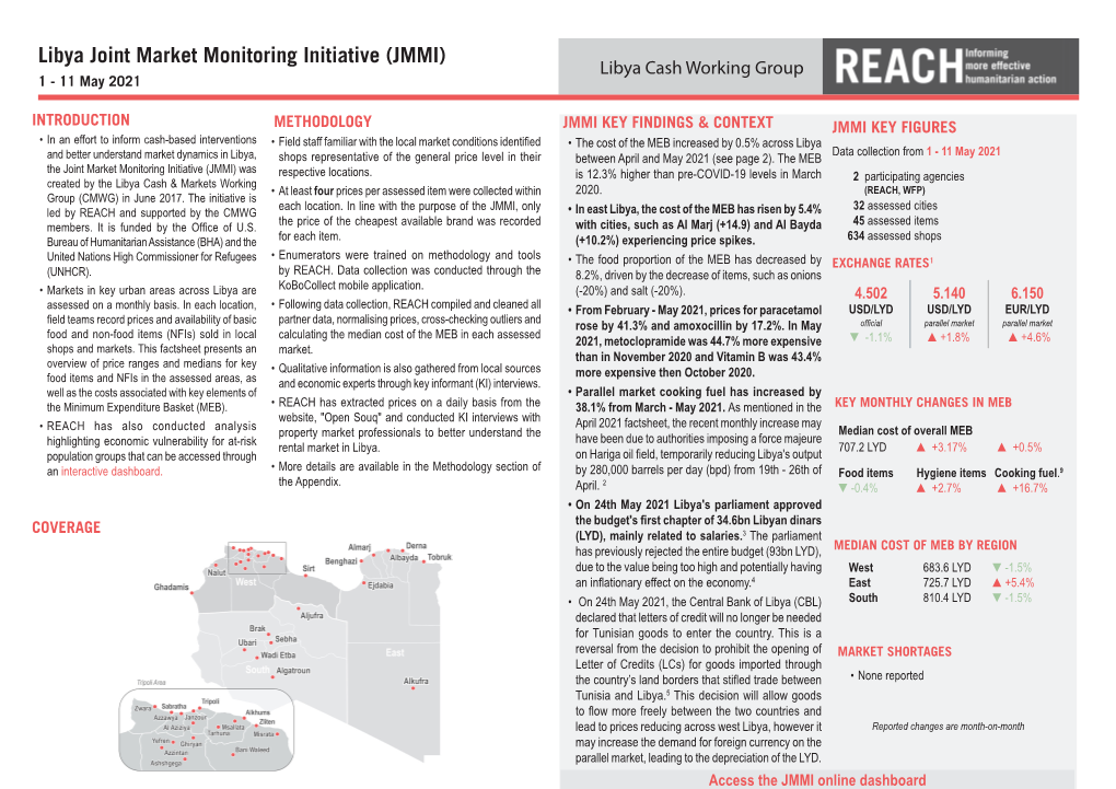 Libya Joint Market Monitoring Initiative (JMMI) Libya Cash Working Group 1 - 11 May 2021