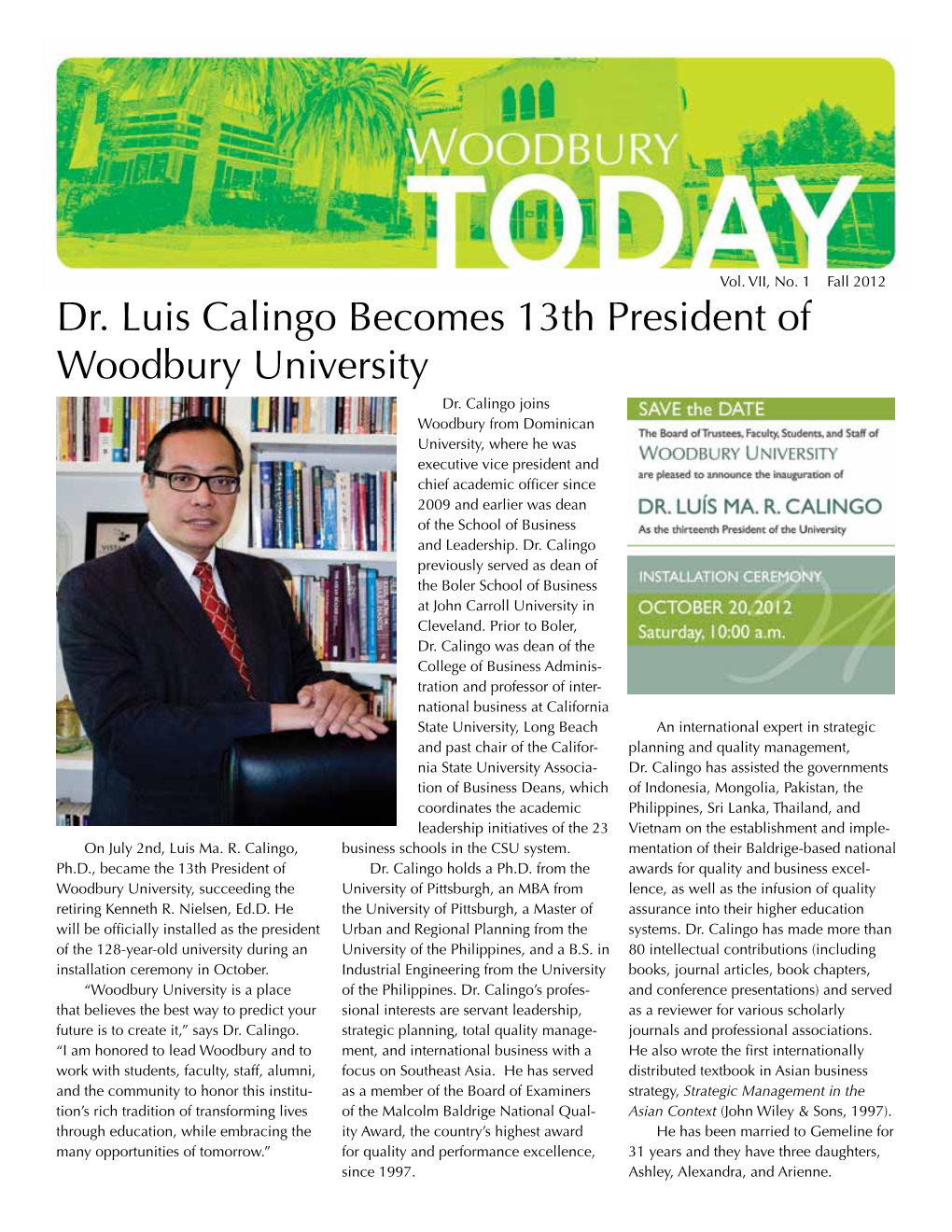 Dr. Luis Calingo Becomes 13Th President of Woodbury University Dr