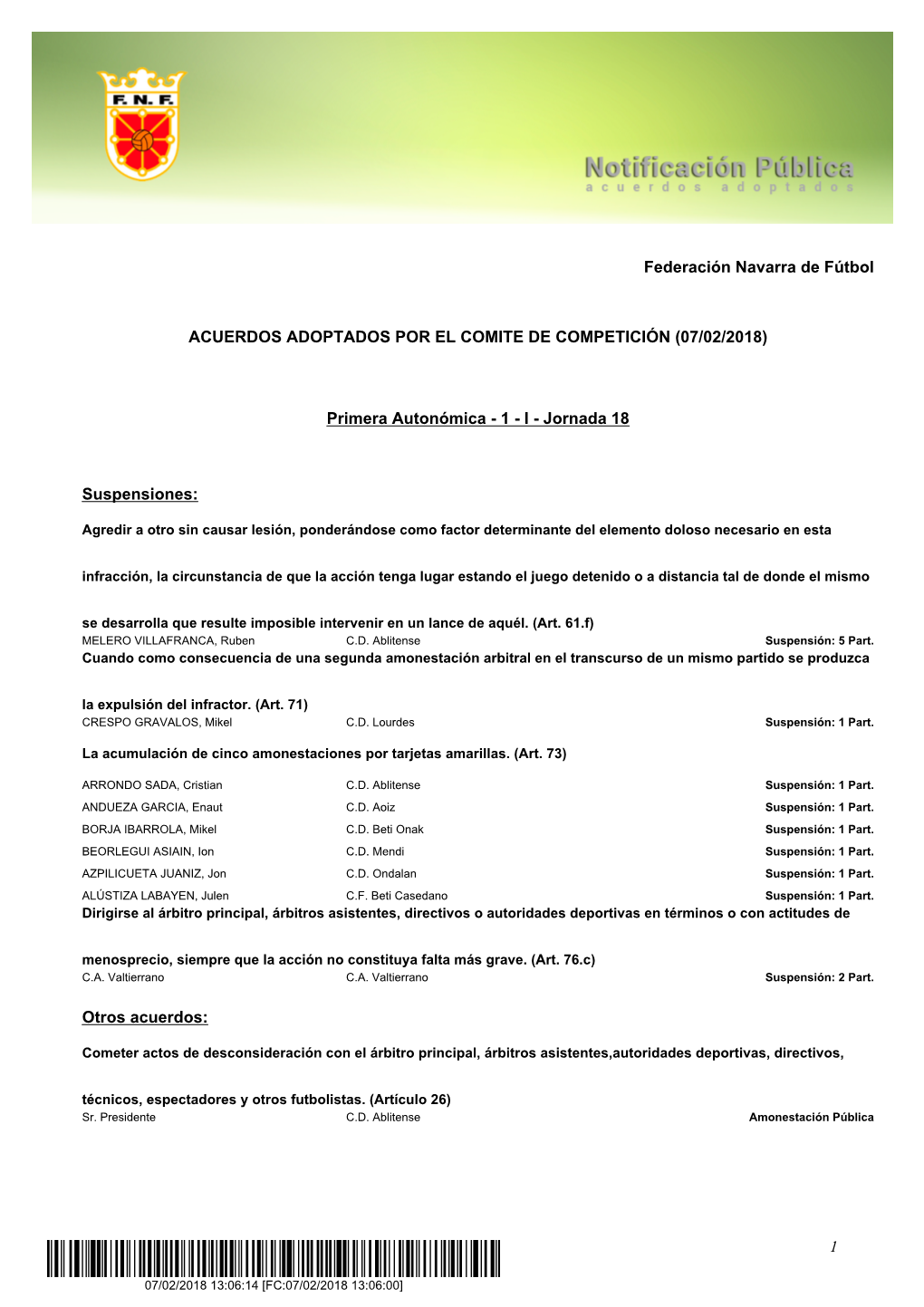 Federación Navarra De Fútbol ACUERDOS ADOPTADOS POR EL