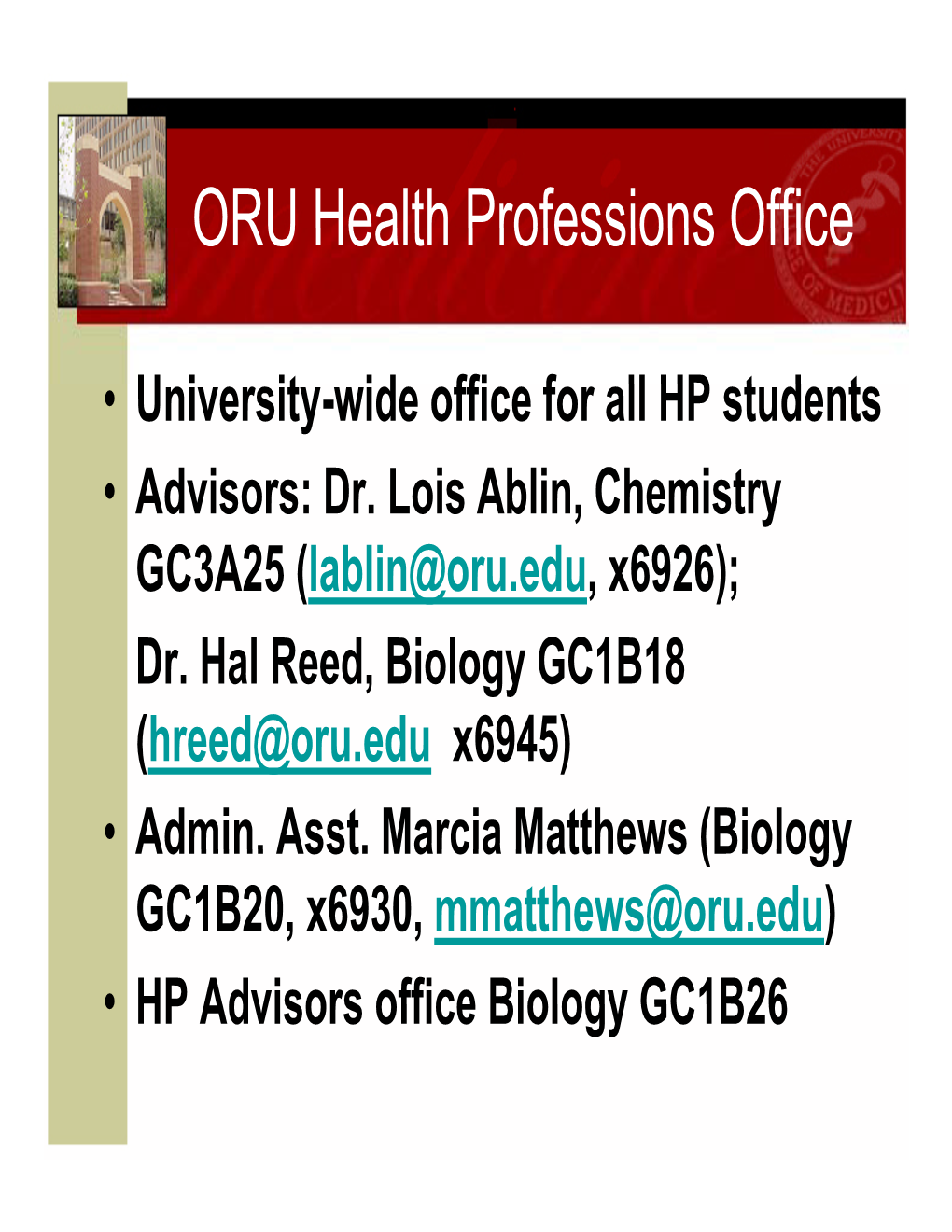 ORU Health Professions Office