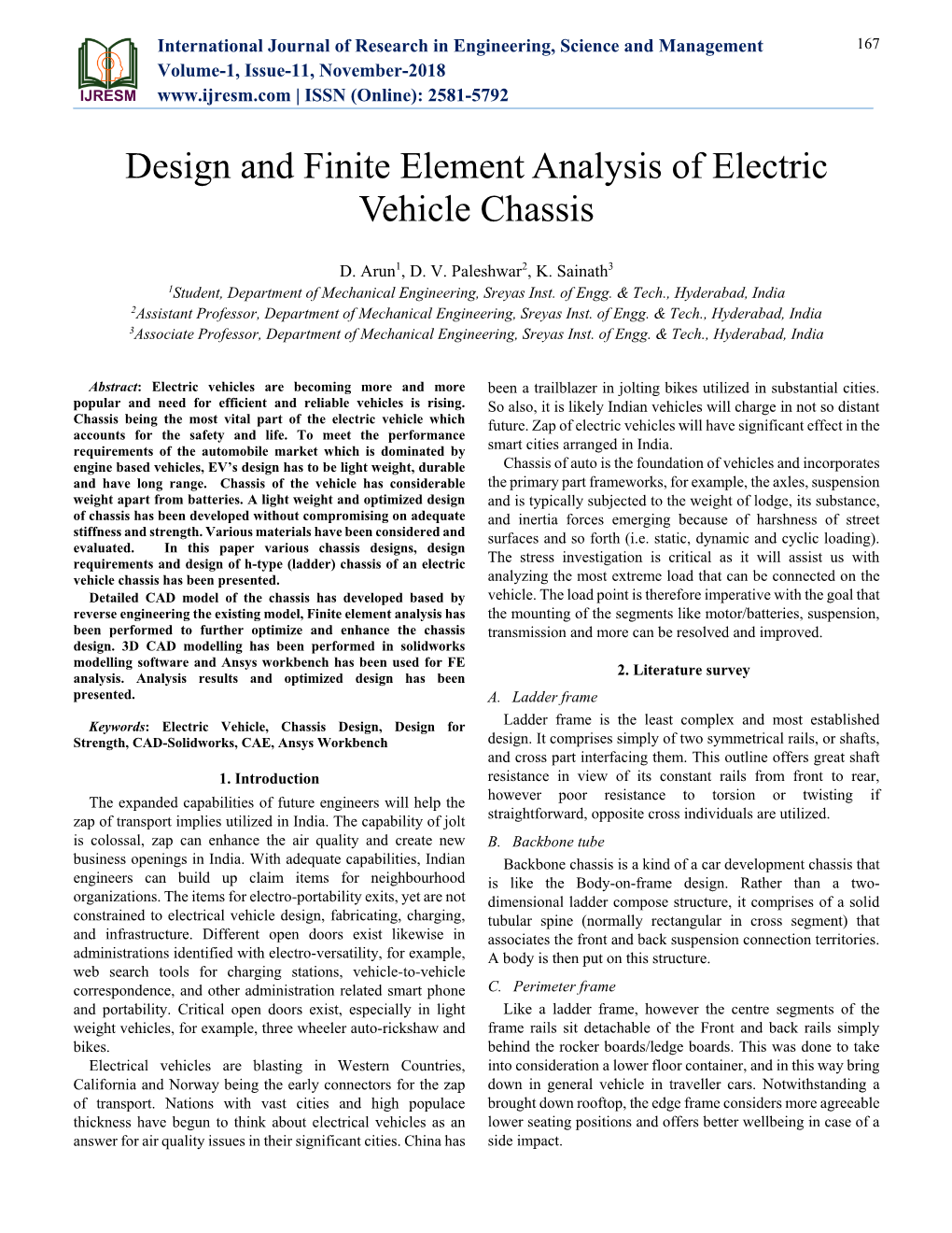 Design and Finite Element Analysis of Electric Vehicle Chassis