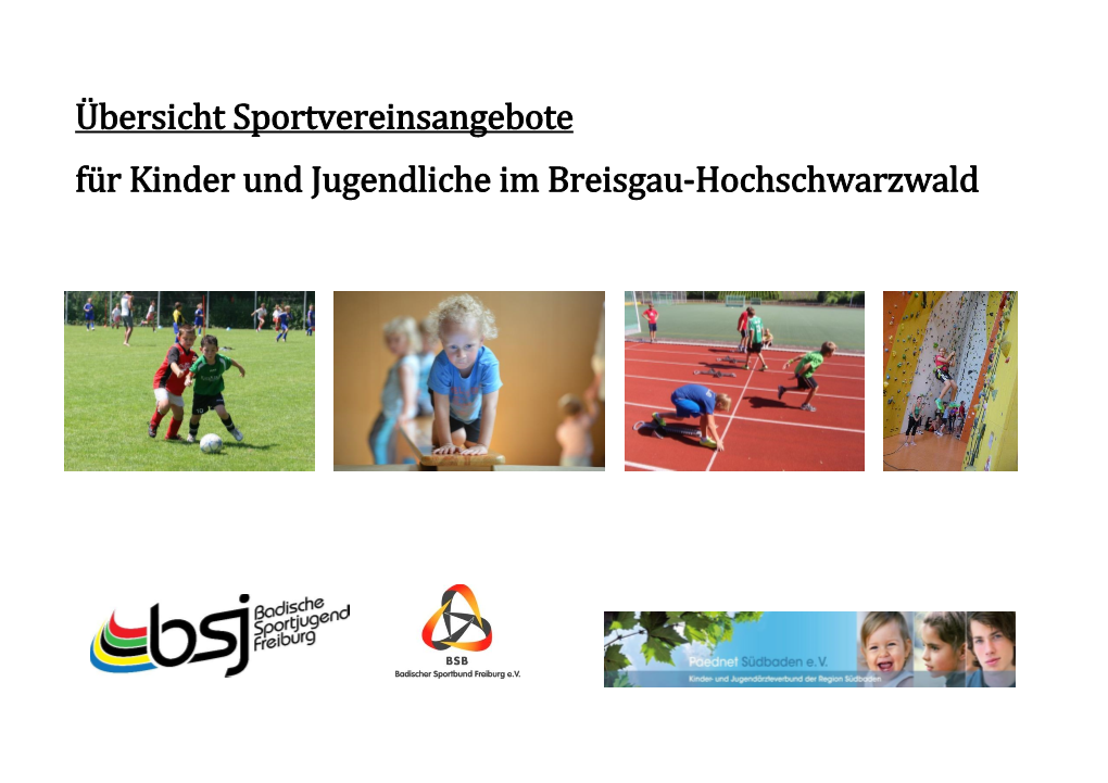 Übersicht Sportvereinsangebote Für Kinder Und Jugendliche Im Breisgau-Hochschwarzwald