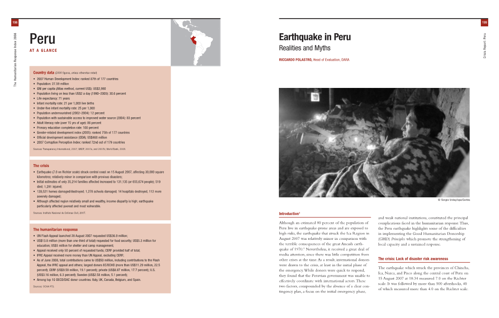 Earthquake in Peru : T X R E O D Peru P N I E R E Realities and Myths S