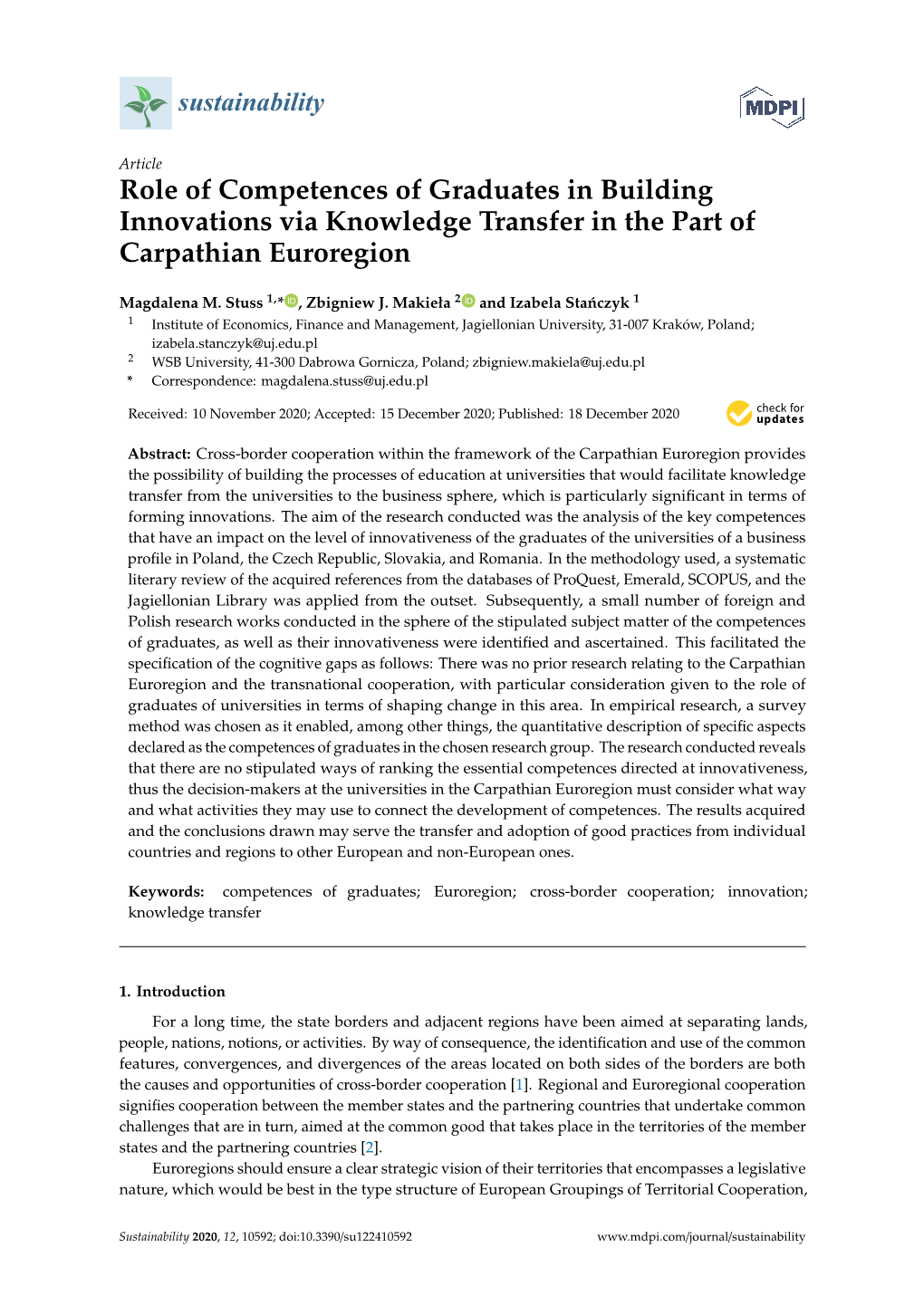 Role of Competences of Graduates in Building Innovations Via Knowledge Transfer in the Part of Carpathian Euroregion