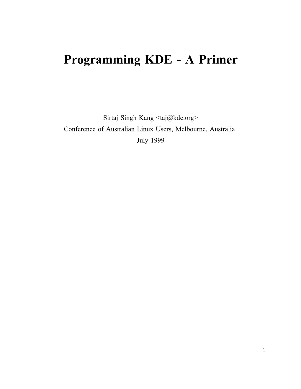 Programming KDE - a Primer