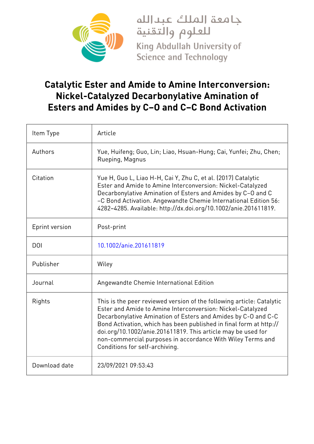 COMMUNICATION Catalytic Ester and Amide To