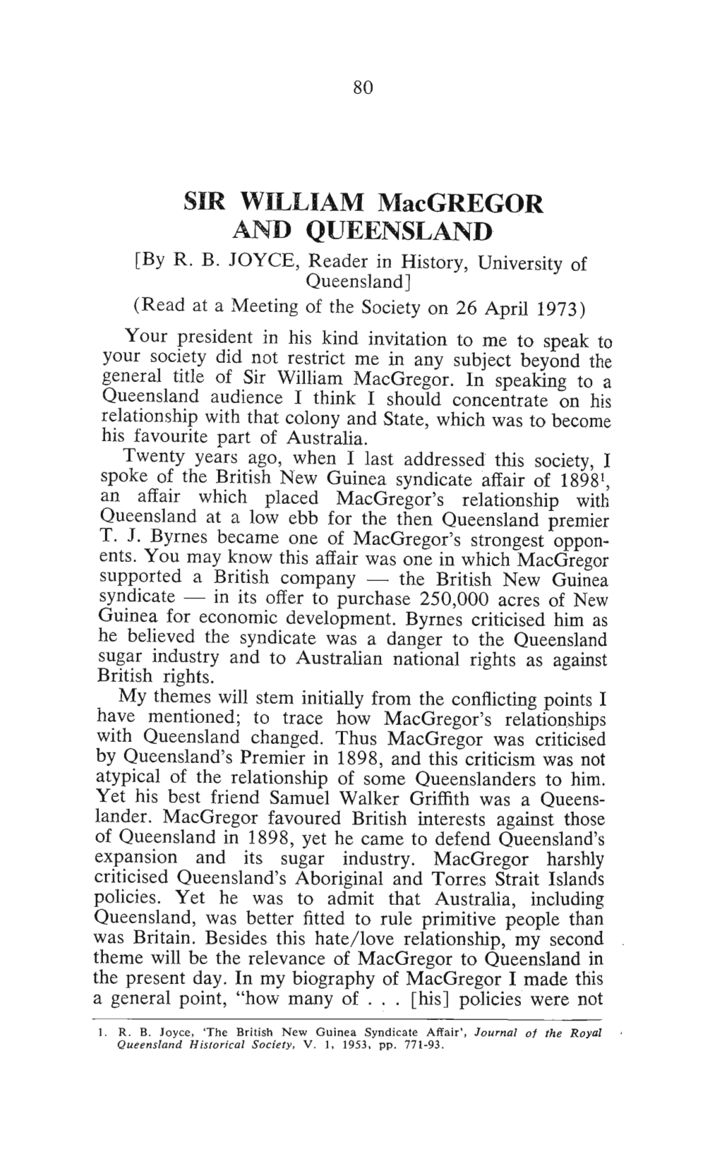 SIR WILLIAM Macgregor and QUEENSLAND [By R