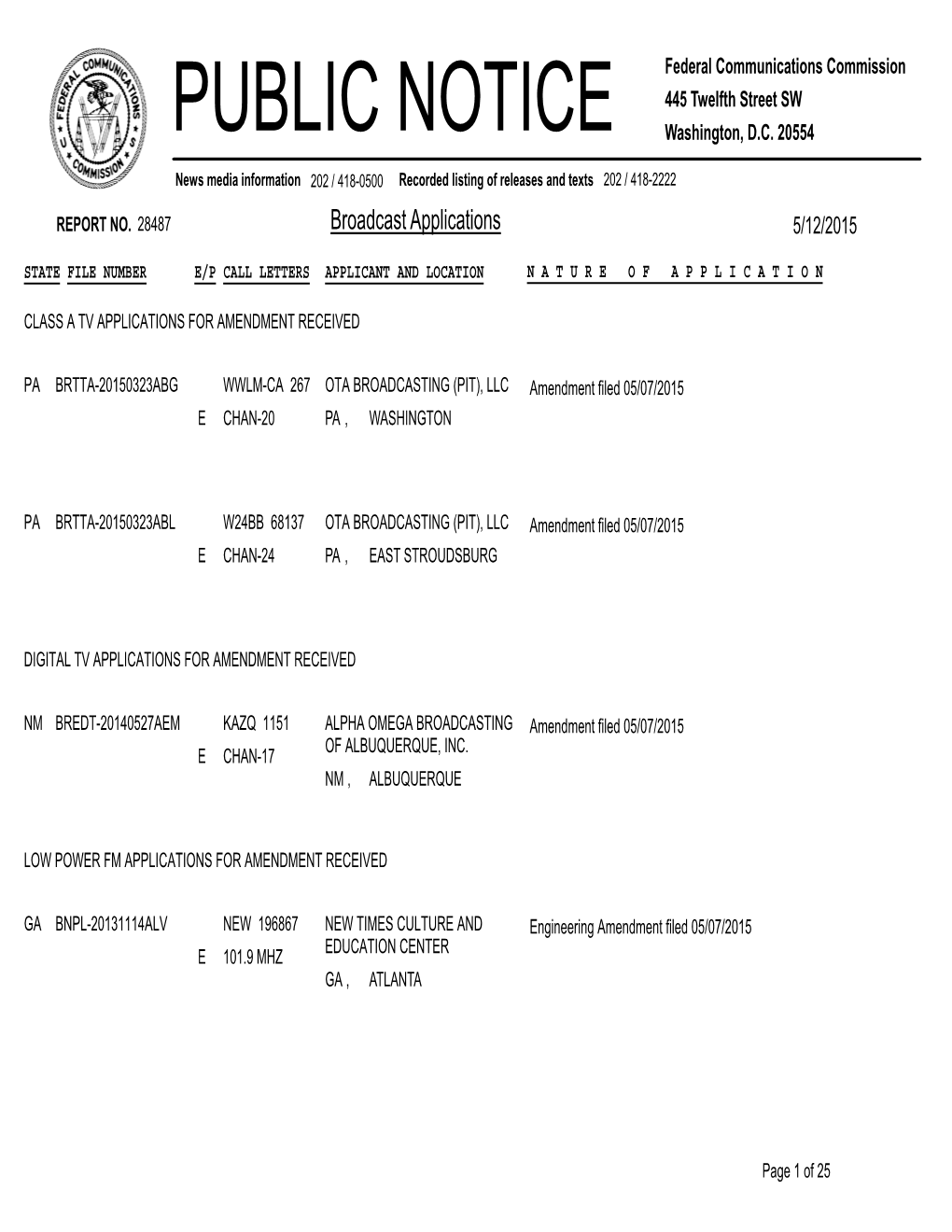 Broadcast Applications 5/12/2015