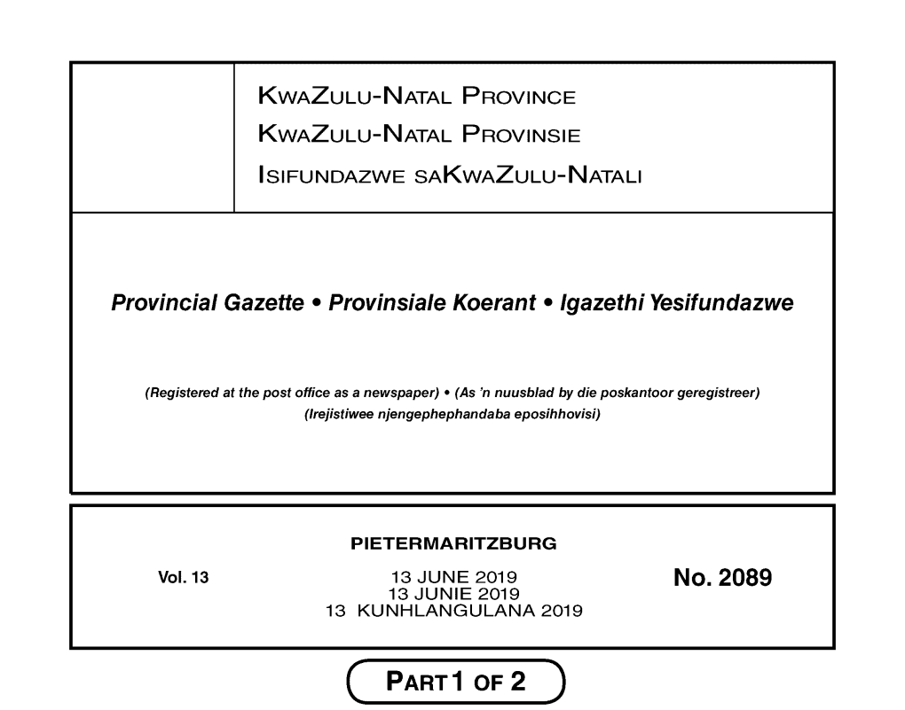No. 2089 13 JUNIE 2019 13 KUNHLANGULANA 2019