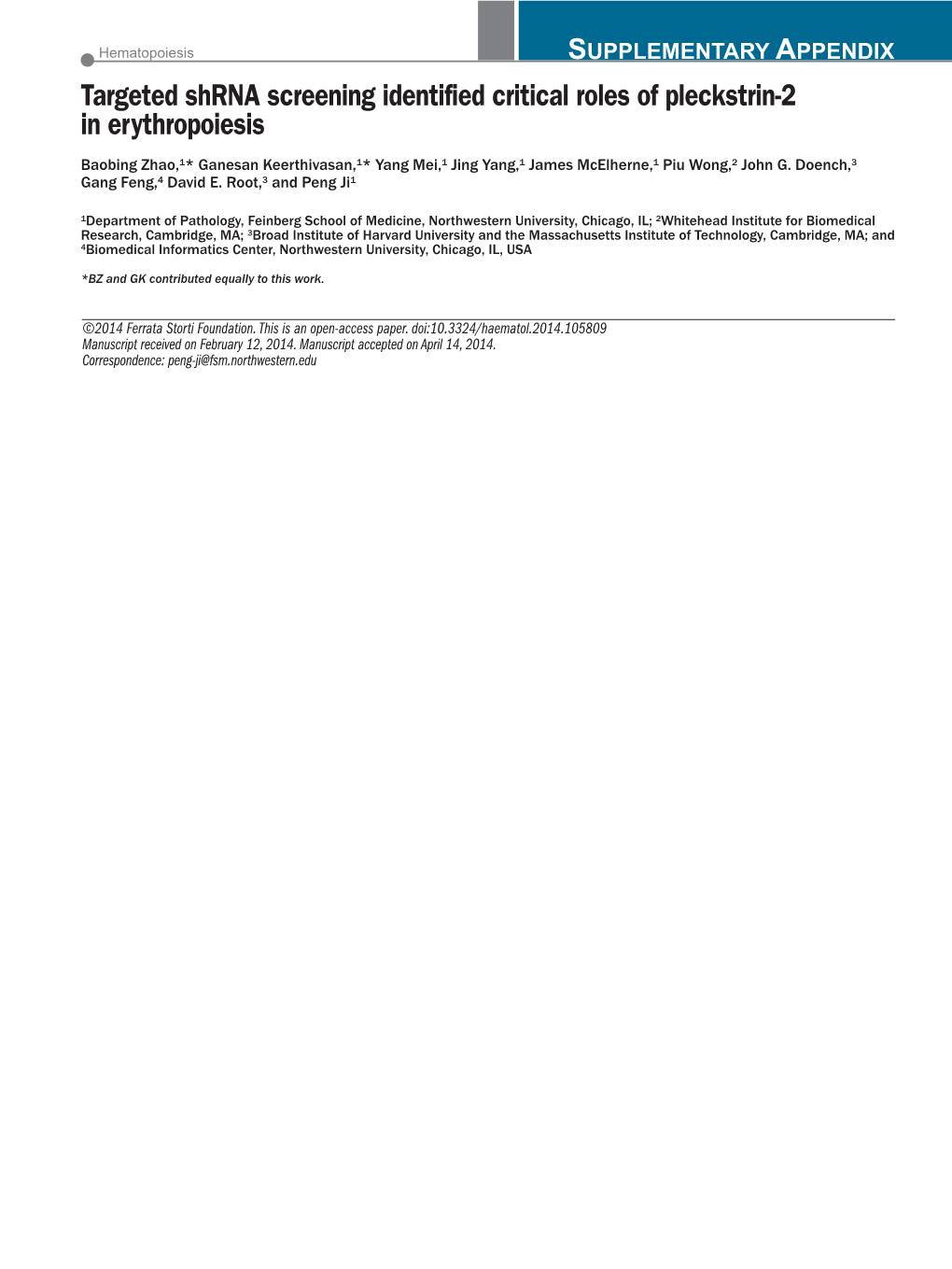 Targeted Shrna Screening Identified Critical Roles of Pleckstrin-2 in Erythropoiesis