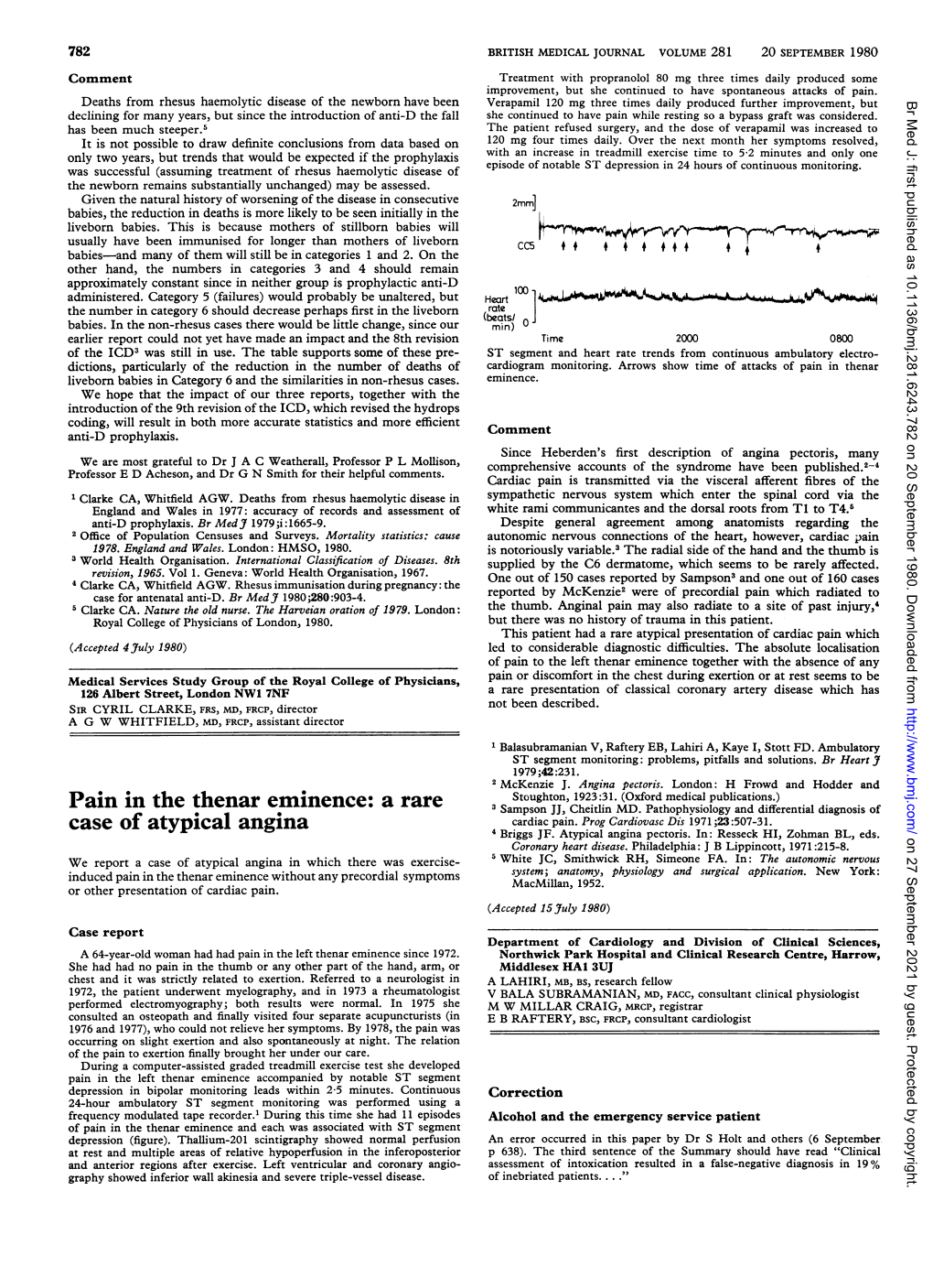 Pain in the Thenar Eminence: a Rare Case of Atypical Angina