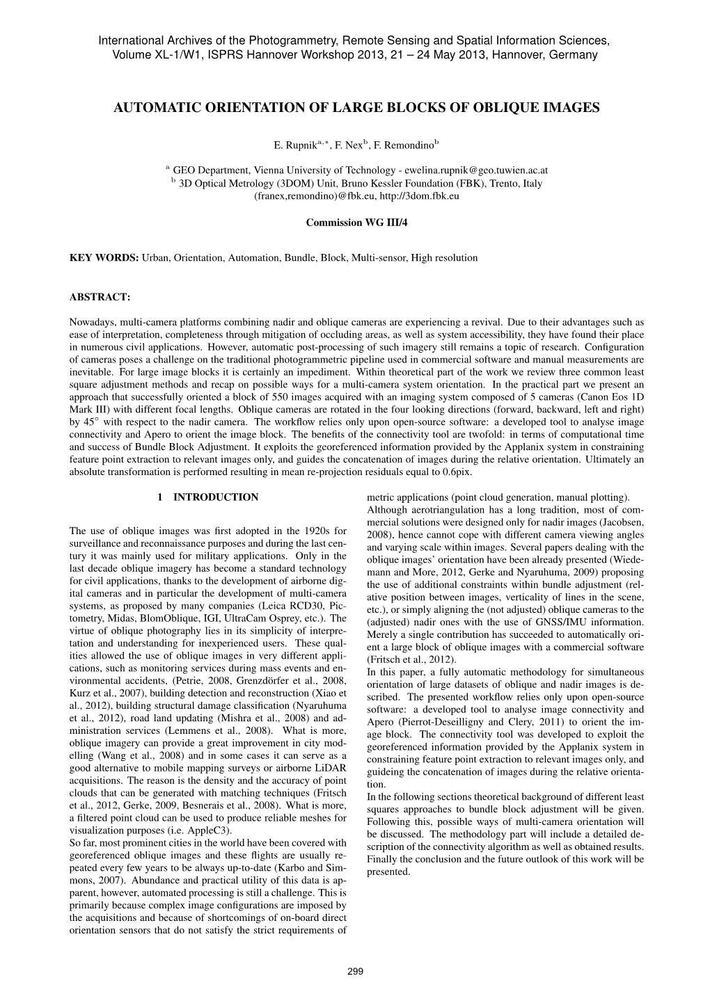 Automatic Orientation of Large Blocks of Oblique Images