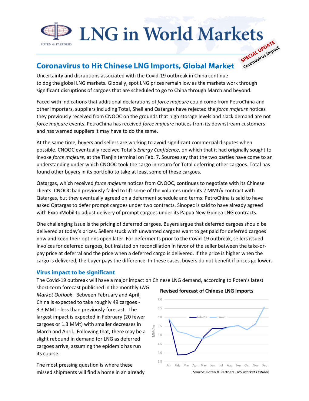 Uncertainty and Disruptions Associated with the Covid-19 Outbreak in China Continue to Dog the Global LNG Markets