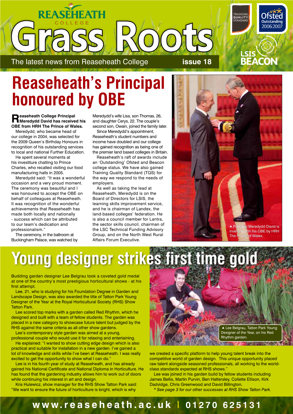 Reaseheath's Principal Honoured by OBE Young Designer Strikes First
