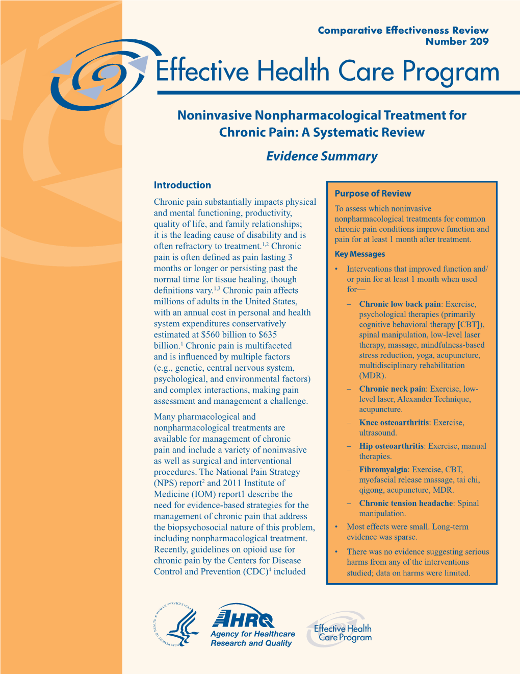 Noninvasive Nonpharmacological Treatment for Chronic Pain: a Systematic Review Evidence Summary