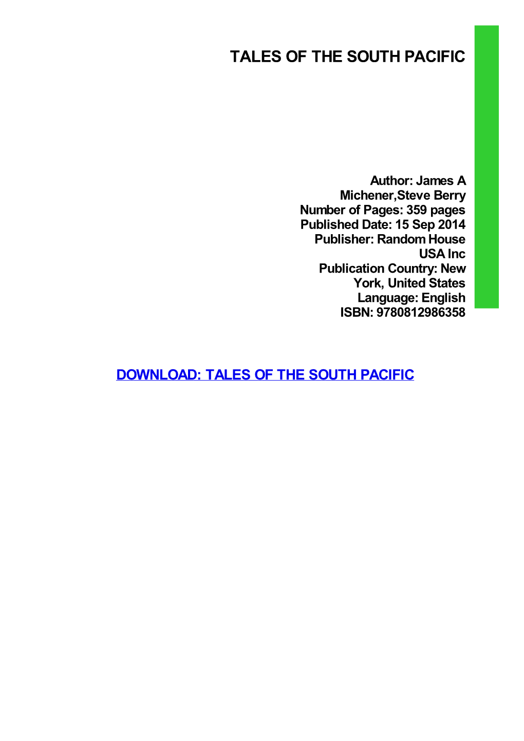 {FREE} Tales of the South Pacific