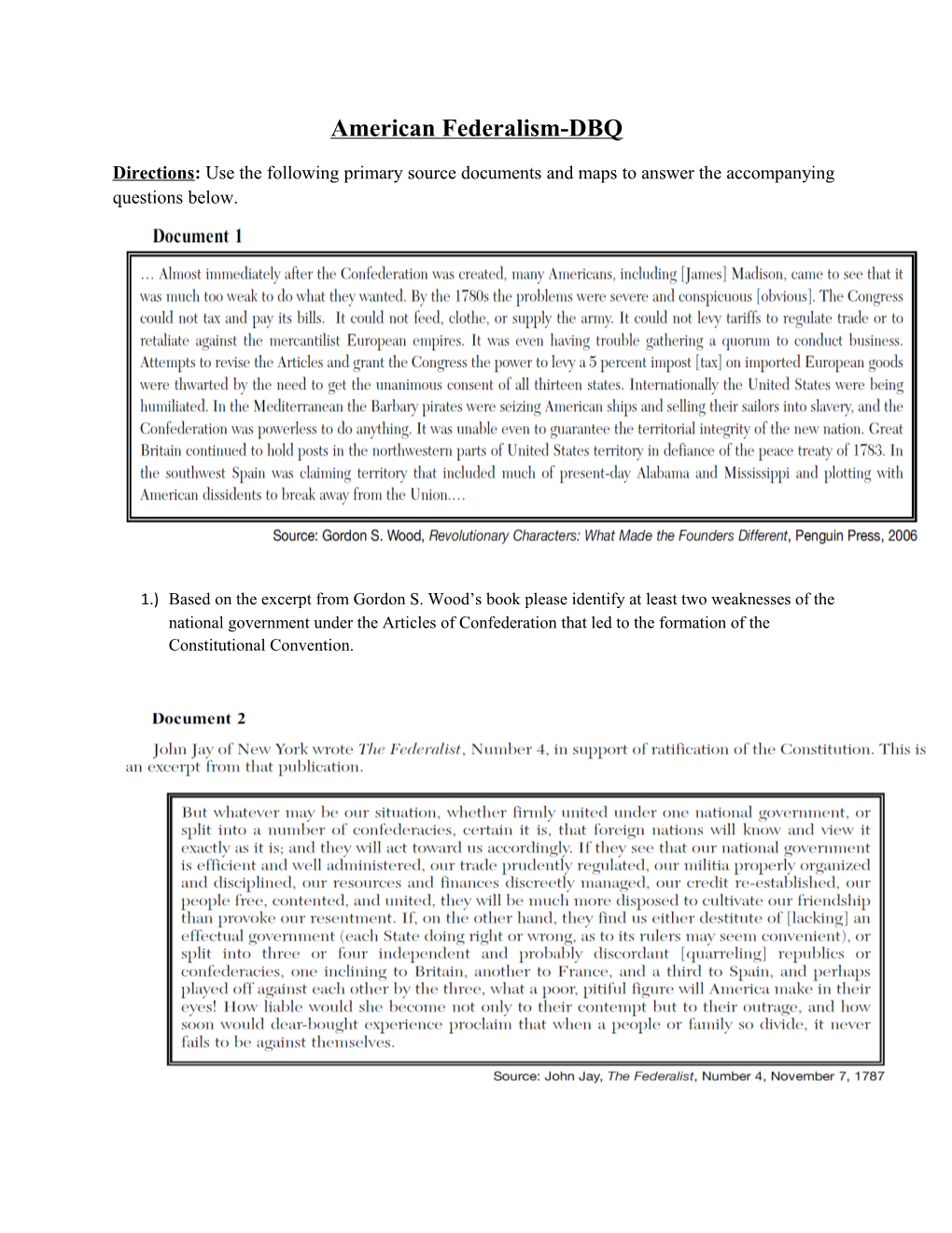 American Federalism-DBQ