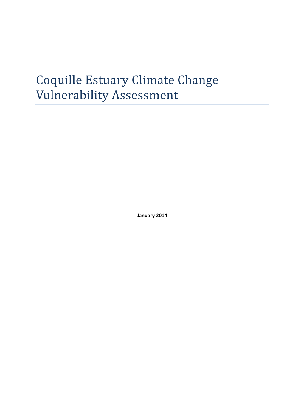 Coquille Estuary Climate Change Vulnerability Assessment