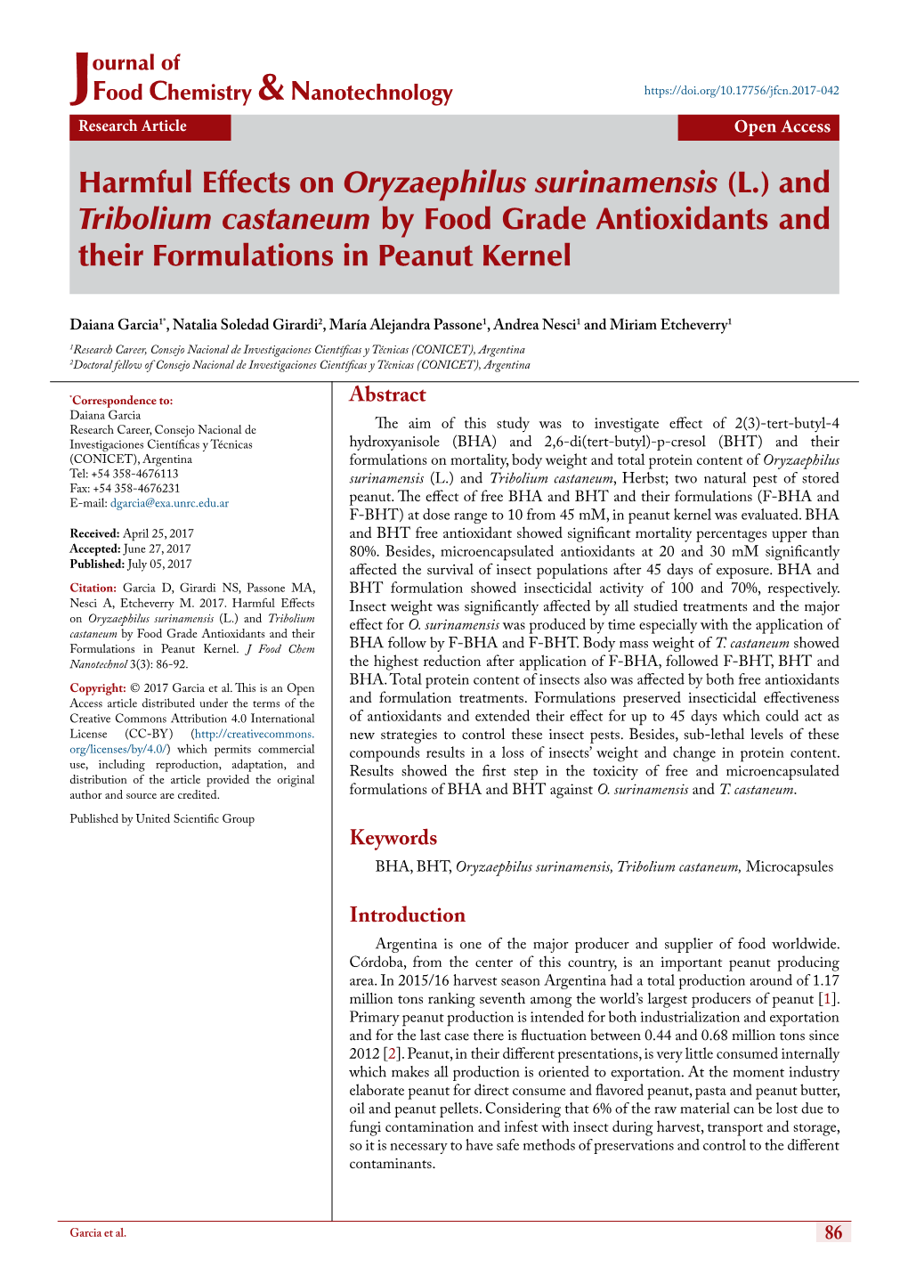 Harmful Effects on Oryzaephilus Surinamensis (L.) and Tribolium Castaneum by Food Grade Antioxidants and Their Formulations in Peanut Kernel