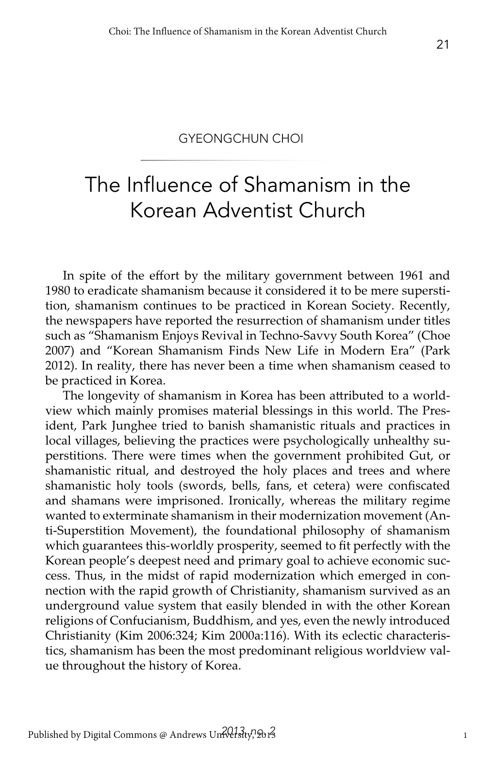 The Influence of Shamanism in the Korean Adventist Church 21