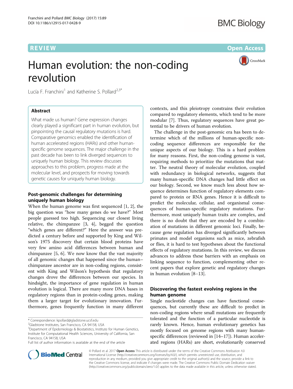 Human Evolution: the Non-Coding Revolution Lucía F