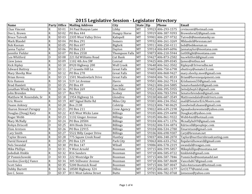 2015 Legislative Session Directory