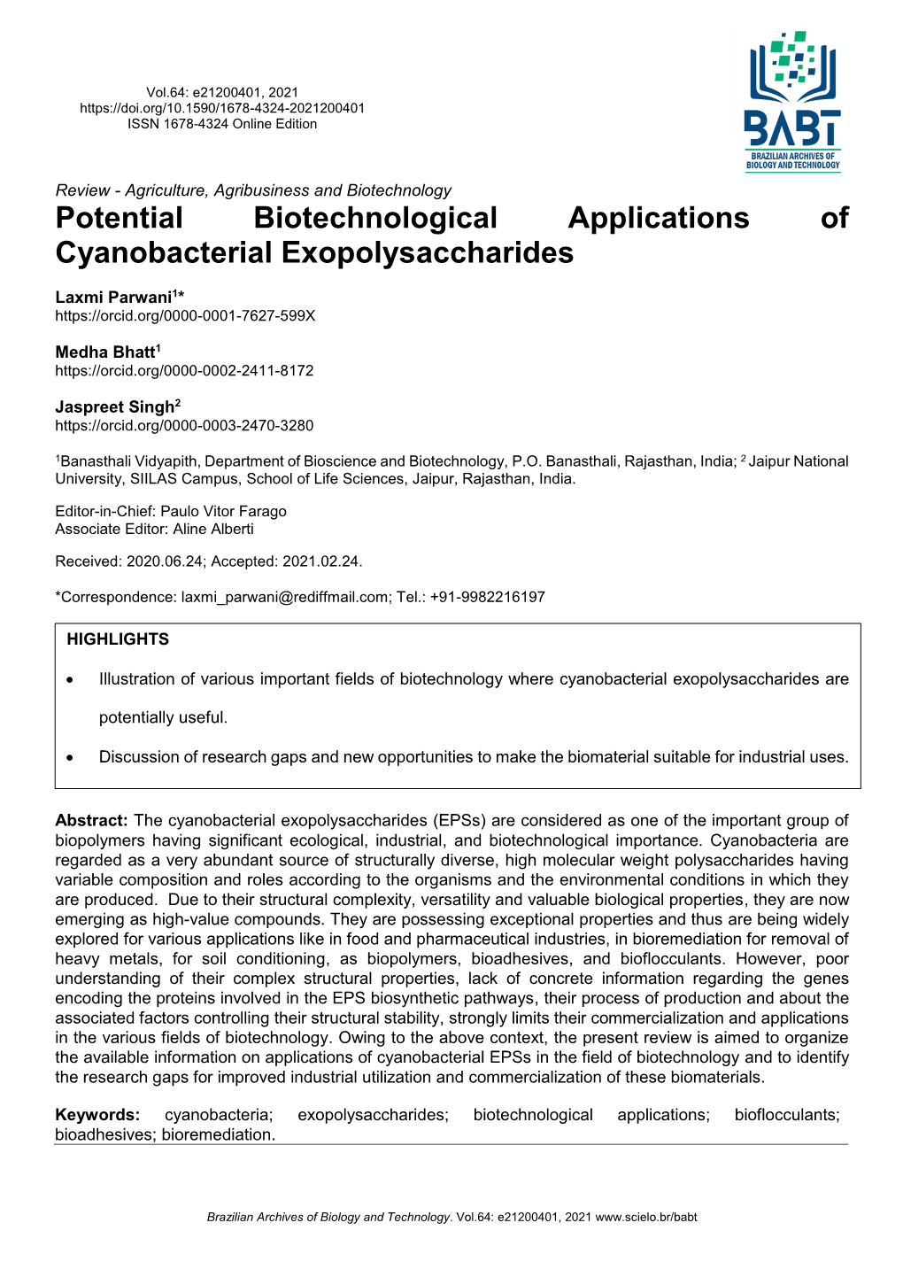 Potential Biotechnological Applications of Cyanobacterial Exopolysaccharides