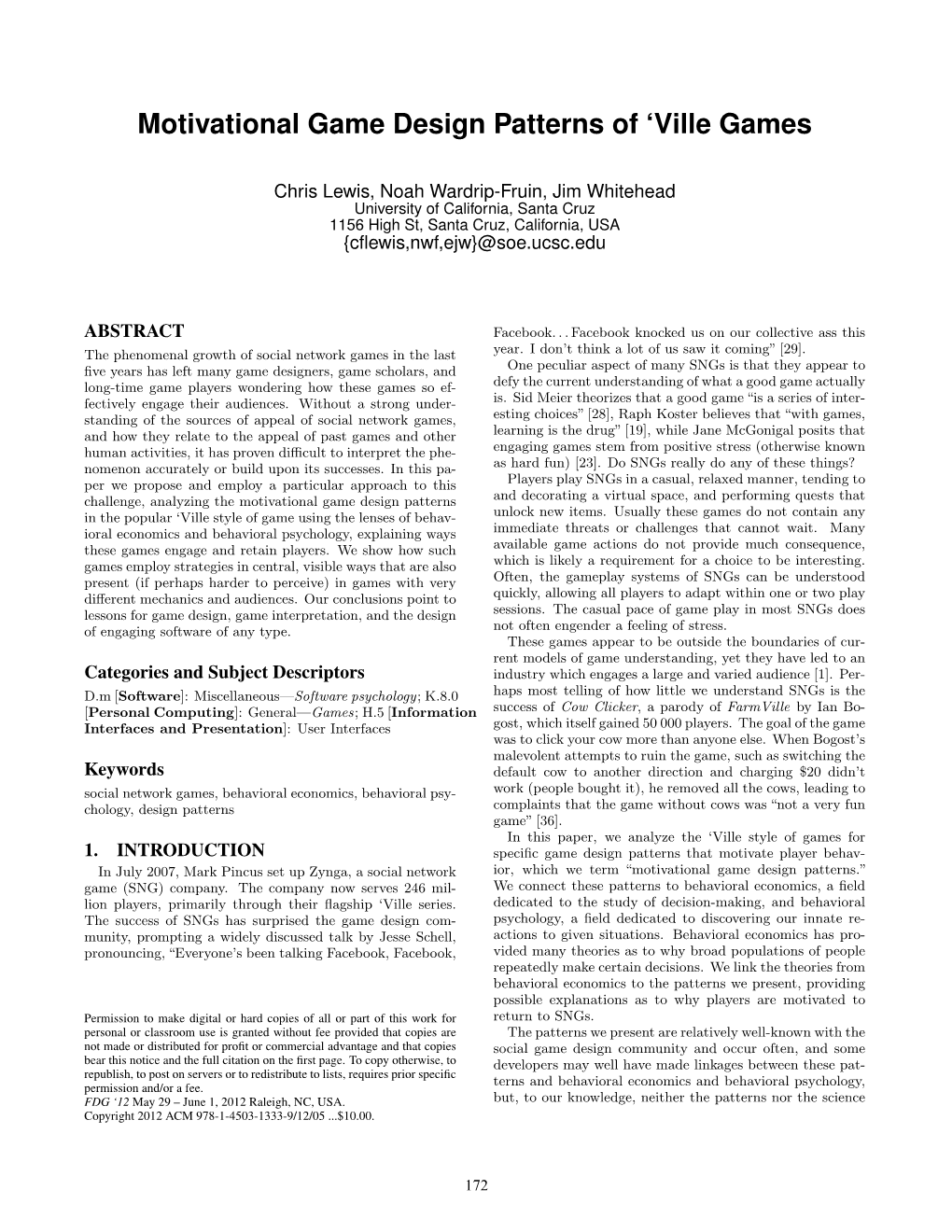 Motivational Game Design Patterns of ‘Ville Games