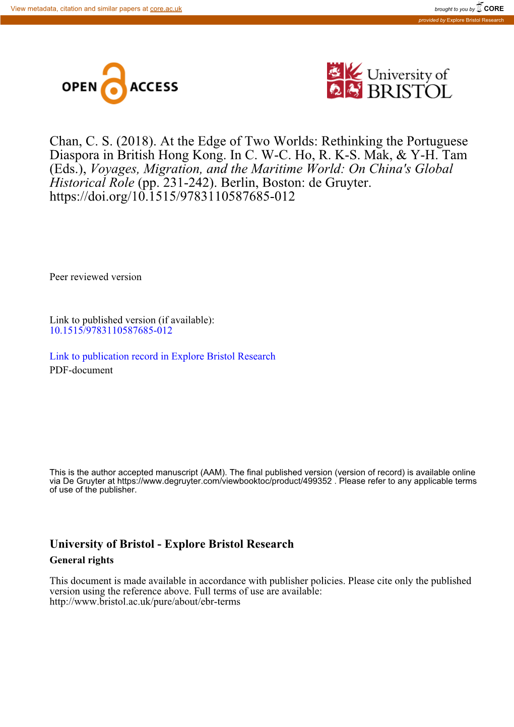 Rethinking the Portuguese Diaspora in British Hong Kong. in C