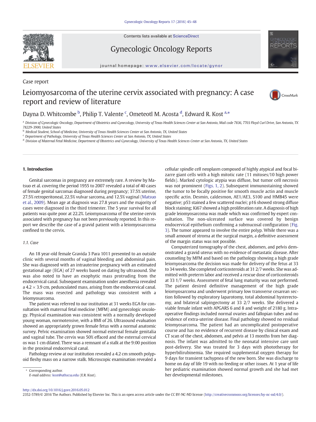 Leiomyosarcoma of the Uterine Cervix Associated with Pregnancy: a Case Report and Review of Literature