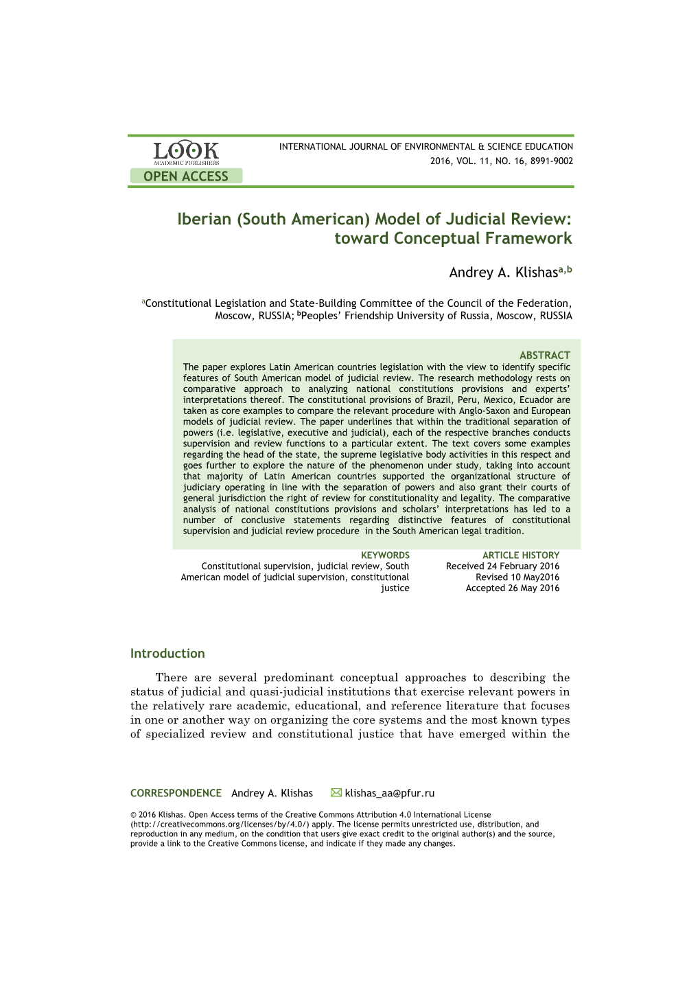 Iberian (South American) Model of Judicial Review: Toward Conceptual Framework